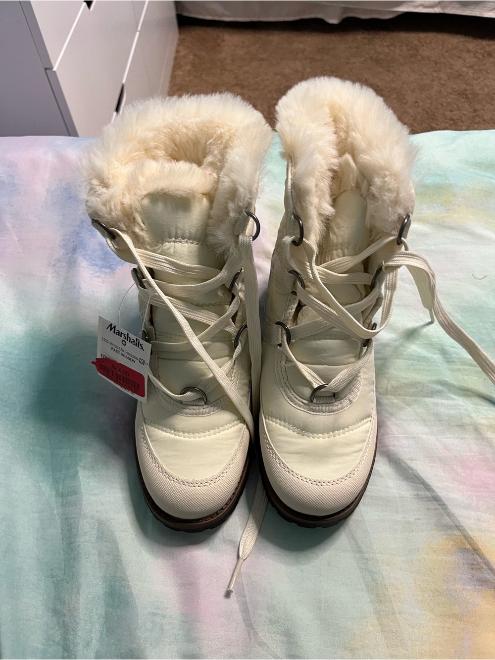 Rock & Candy Cream Faux Fur Lace-Up Winter Boots